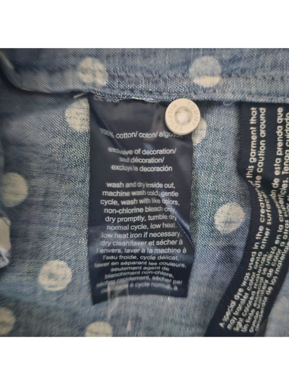 Tommy Hilfiger Women's Chambray Roll Tab Sleeve Polka Dot Print Shirt Size S/P - Picture 9 of 16
